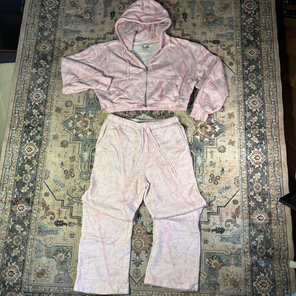 Dairy Boy Paige Lorenze Pink Camo Cropped Hoodie & Sweatpants Set XL/L Lounge